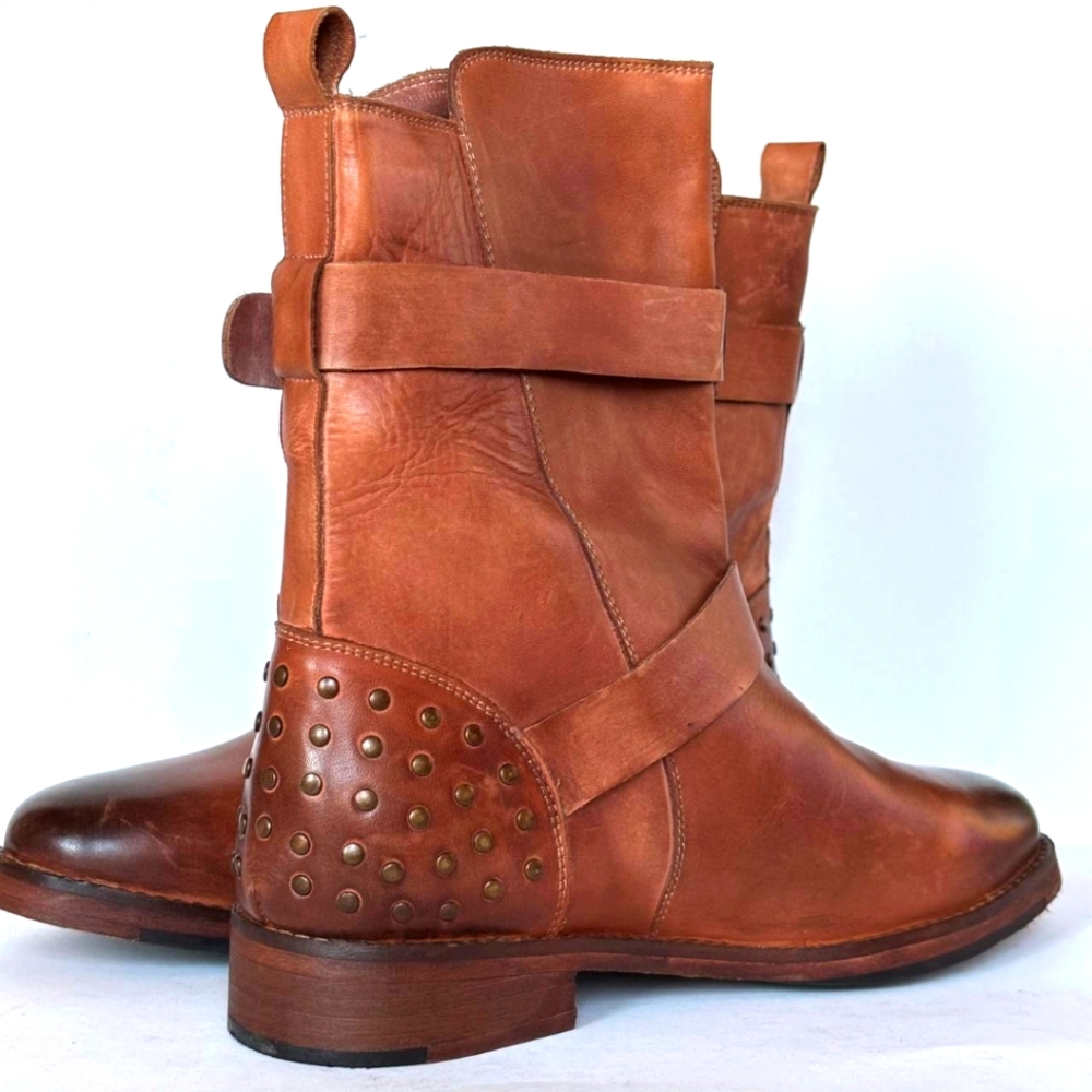Vintage Foundry Co. Sherry Boots Brown Size 7 Women's leather biker moto - Picture 2 of 8
